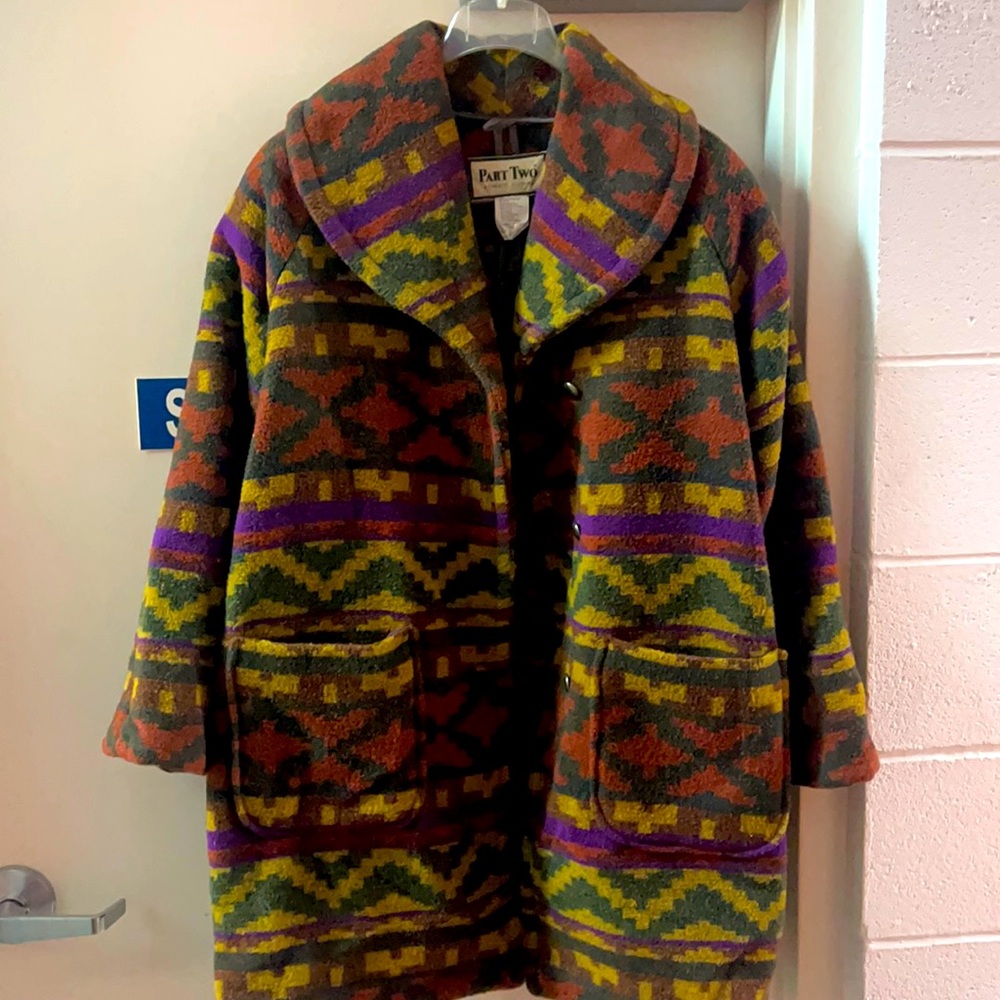 Part two pea coat very heavy coat size m multicolor